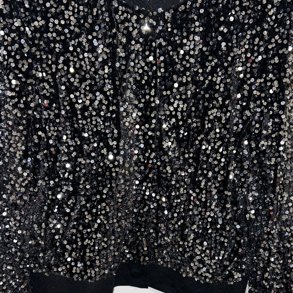 Nanette Lepore Sparkling Sequin Black Bomber Jacket - Picture 7 of 9